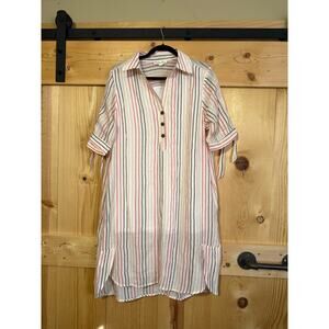 Indigo Rose Sun Dress Striped Tie Sleeve Pink Button Down Collared Womens L